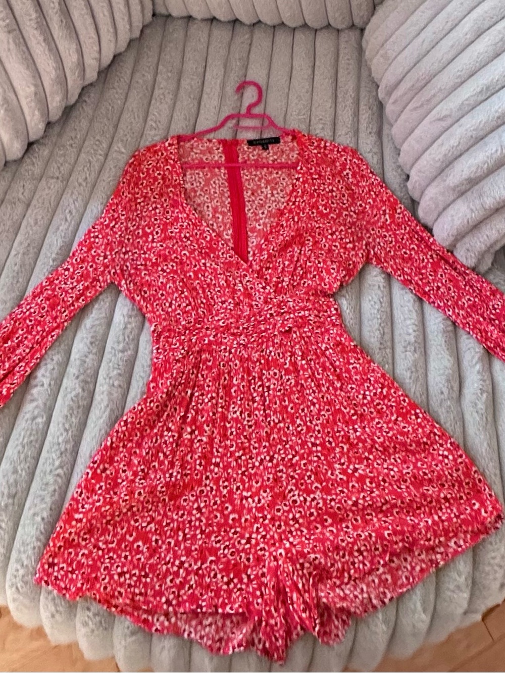 Women’s Red Printed V-Neck Romper